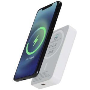Power bank magnetico wireless da 10.000 mAh e 15 W con 20 W PD in plastica riciclata Acrab