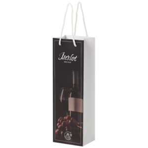 Sacchetto in carta integra da 170 g/m2 per bottiglia di vino realizzato a mano con manici in cordino di plastica - 12 x 9 x 37 cm