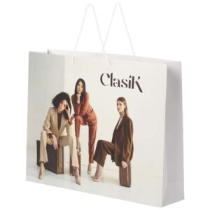 Sacchetto in carta integra da 170 g/m2 realizzato a mano con manici in cordino di plastica - 45 x 10 x 35 cm