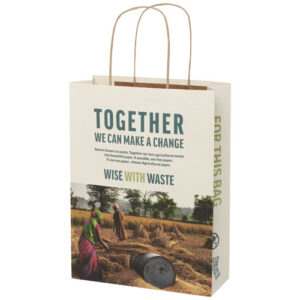 Shopper in carta da 150g/m2 realizzato con scarti agricoli con manici intrecciati - 24 x 9 x 32 cm